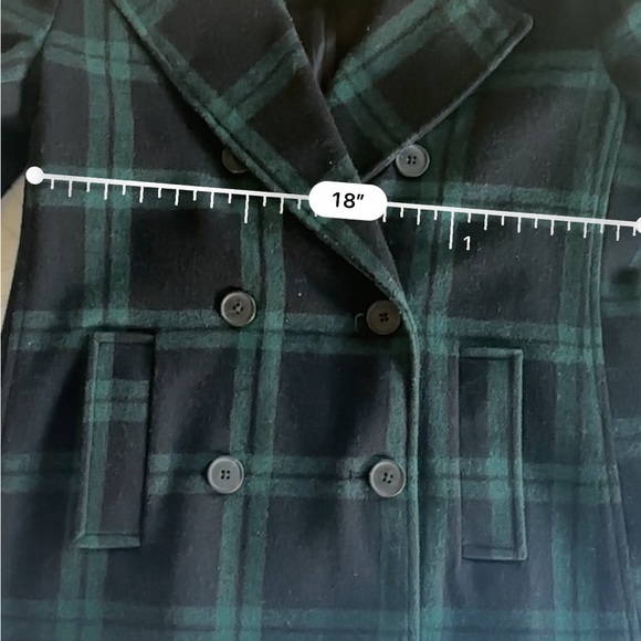 Old Navy Green Black Christmas Plaid Double Breasted 41% Wool Winter Jacket Sz S - Picture 2 of 9